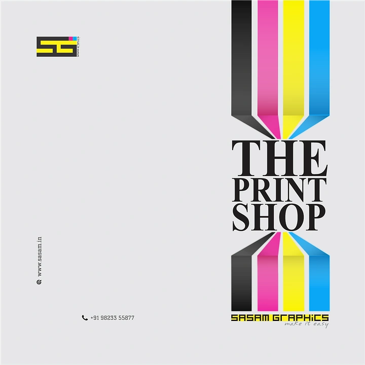 Printing Shops creative ad: CMYK ink stripes frame bold wordmark
