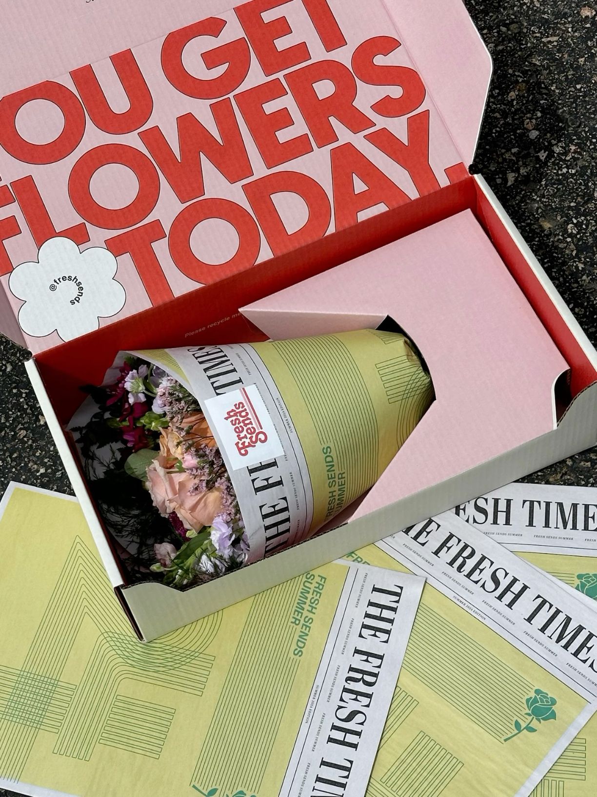 Poster: A boxed flower delivery with coordinated editorial packaging