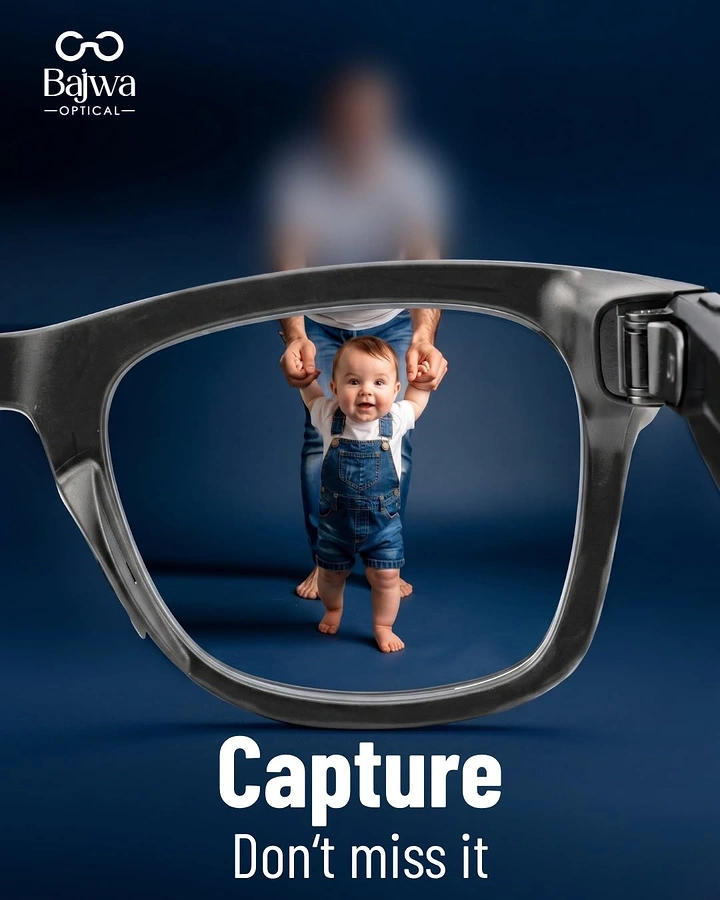 Opticians & Eye Care creative ad: Glasses lens frames baby's first steps