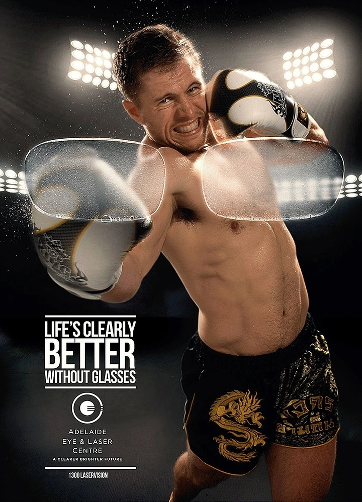 Opticians & Eye Care creative ad: Punch shattering glasses for laser surgery