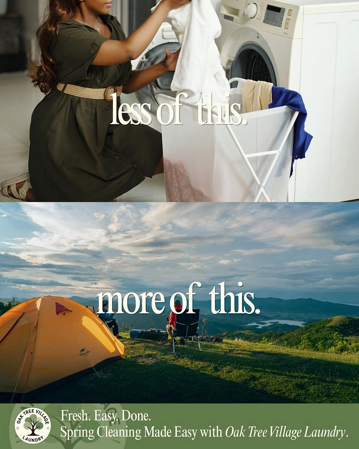 Laundry & Dry Cleaning creative ad: Less laundry, more camping contrast