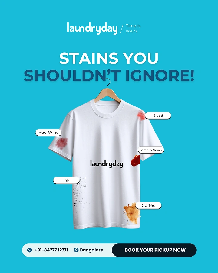 Laundry & Dry Cleaning creative ad: Labelled stains on tee as infographic