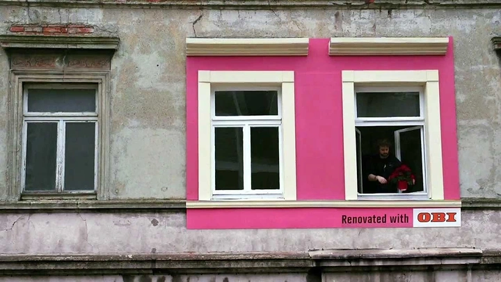 House Painters creative ad: Single freshly painted window on shabby facade
