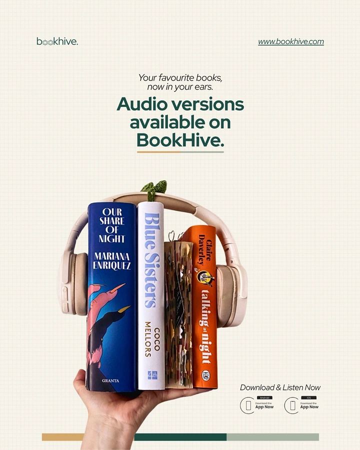 Bookstores creative ad: Headphones worn by books: audiobook visual metaphor