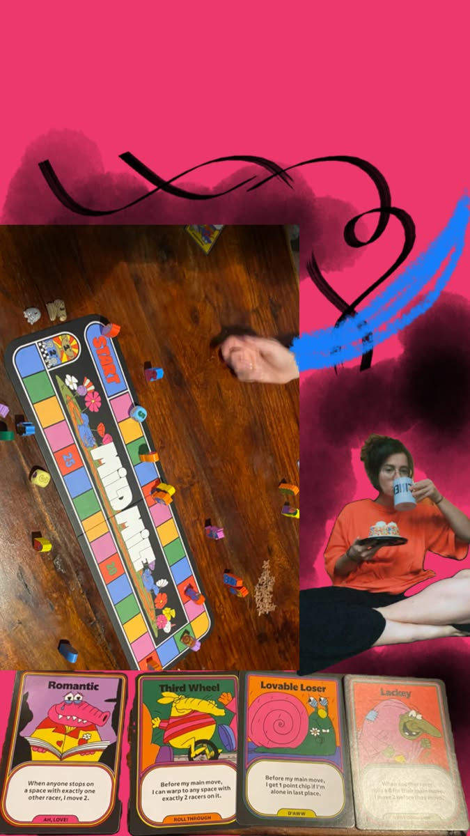Story: Playful graphic game-card composition