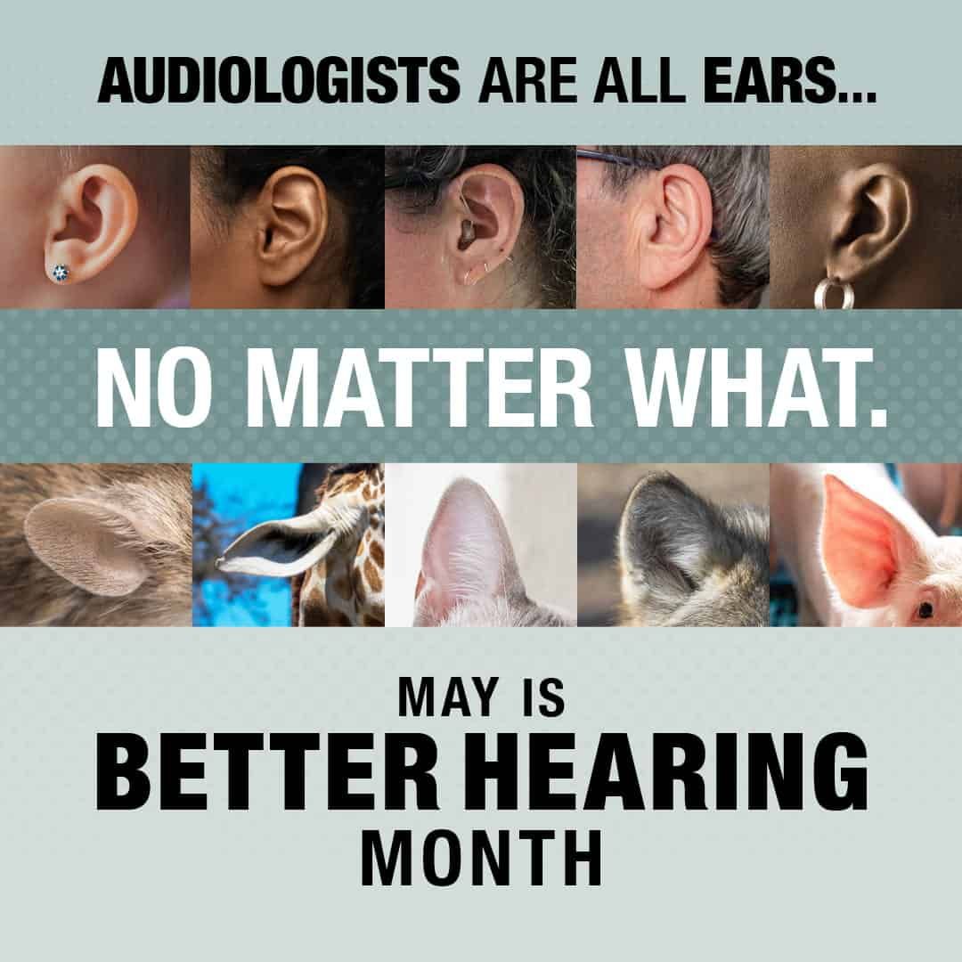 Instagram post: 'All ears' pun with animal ears grid