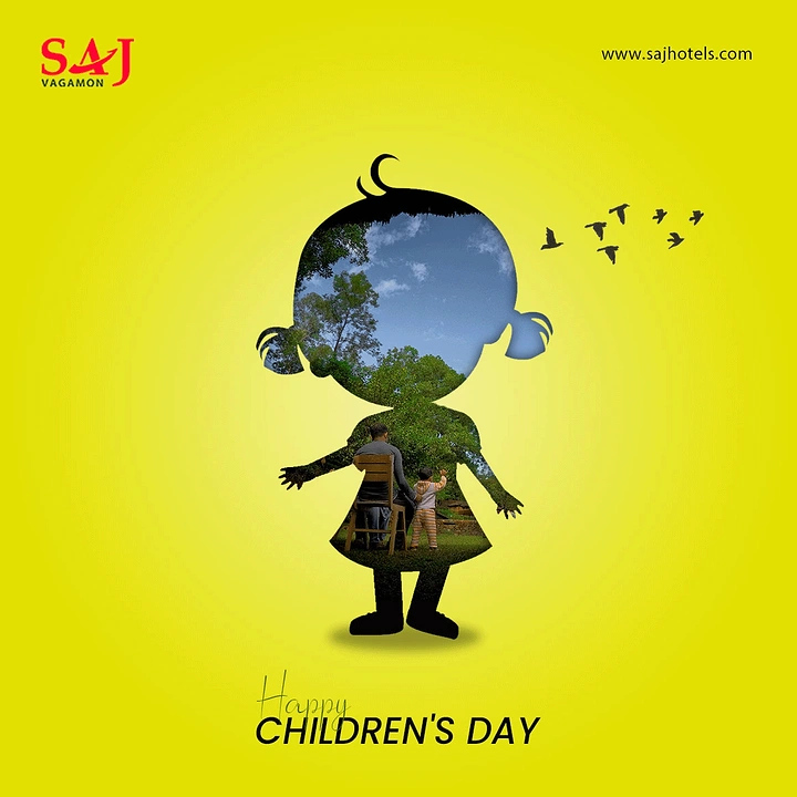 Children's Day creative ad: Black child silhouette cut out to reveal an outdoor park photo