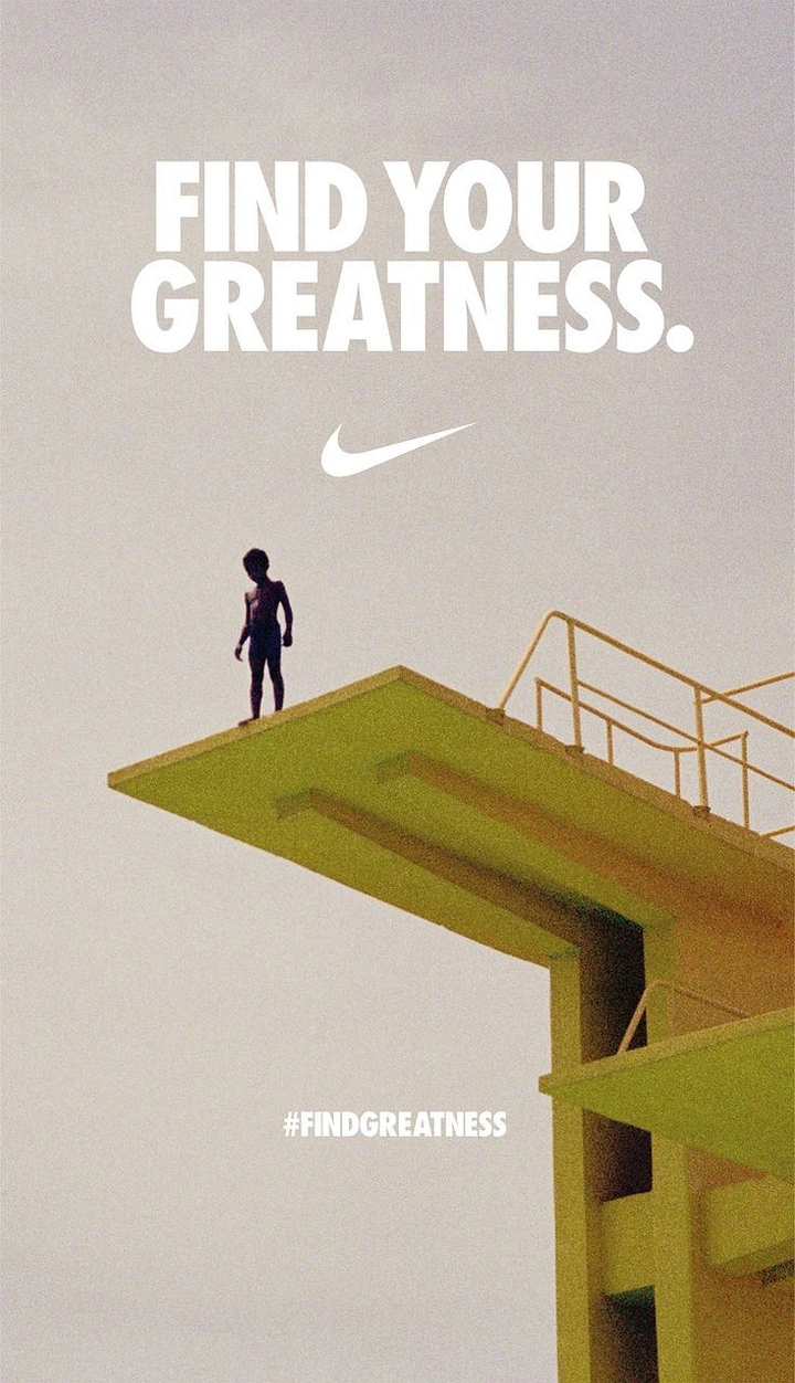 Gym & Fitness creative ad: A small child standing at the edge of a high yellow diving platform