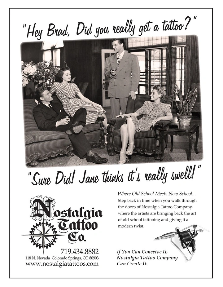 Tattoo Studios creative ad: Retro 1940s ad parody with witty dialogue