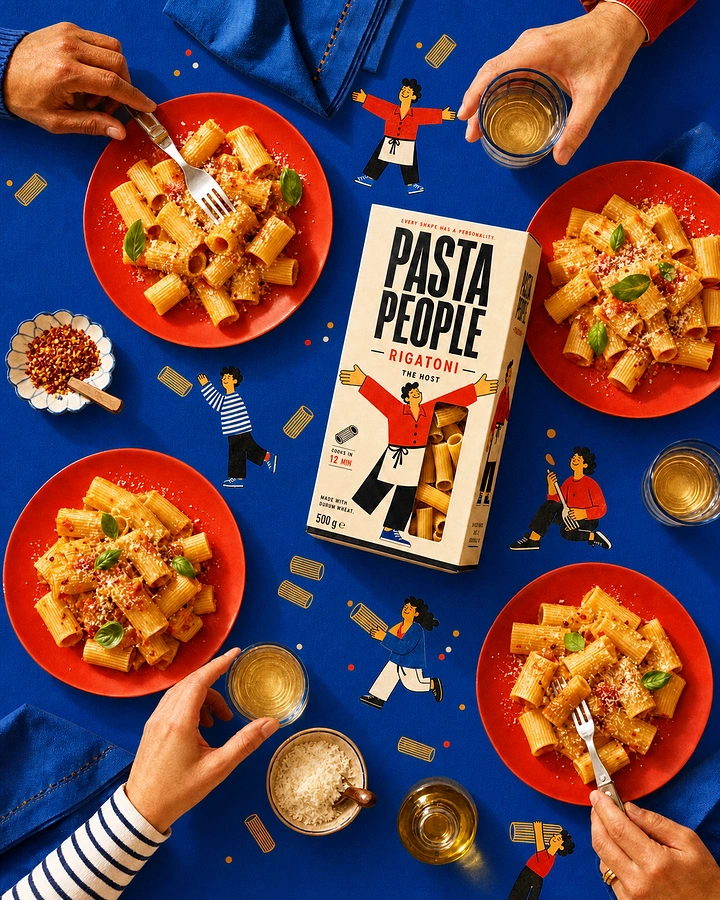 Instant Noodles & Pasta Brands creative ad: Outstanding miniature people interaction concept