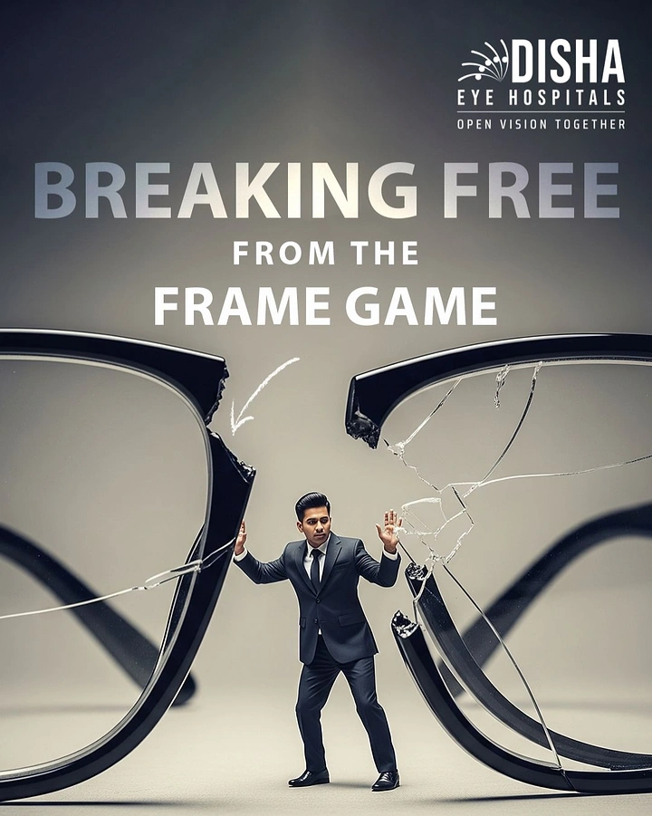 Opticians & Eye Care creative ad: Man breaking out of giant frames