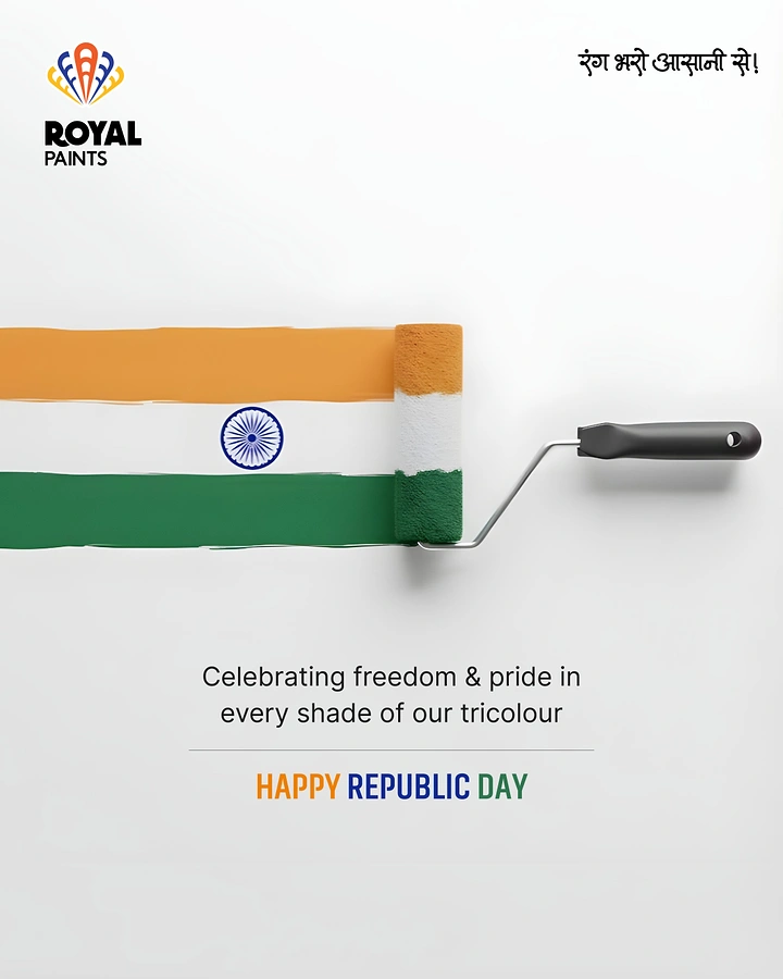 Republic Day creative ad: Paint roller painting the Indian tricolour on a white wall