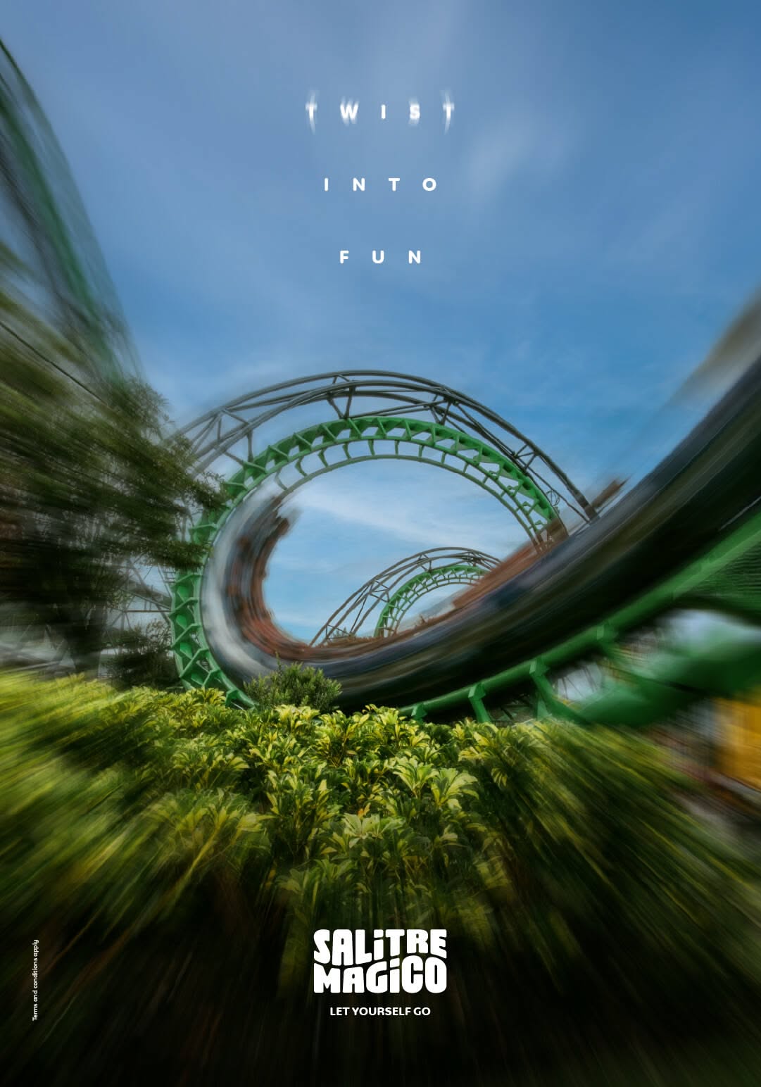 Story: Motion-blur coaster loop, 'Twist into fun'