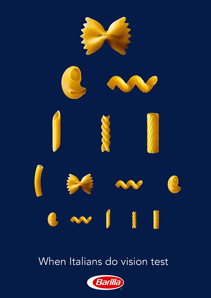 Instant Noodles & Pasta Brands creative ad: Clever eye chart visual metaphor