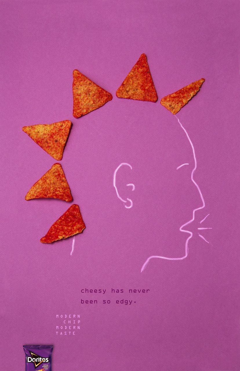 Poster: Chalk-drawn head profile with a mohawk made of triangular chips