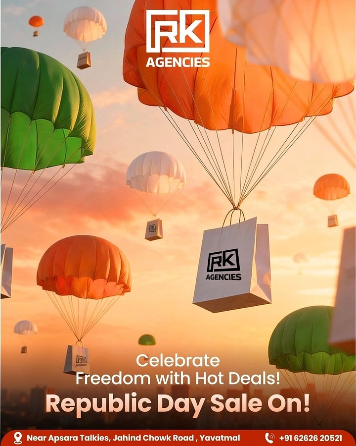 Republic Day creative ad: Saffron, white and green parachutes dropping branded shopping bags