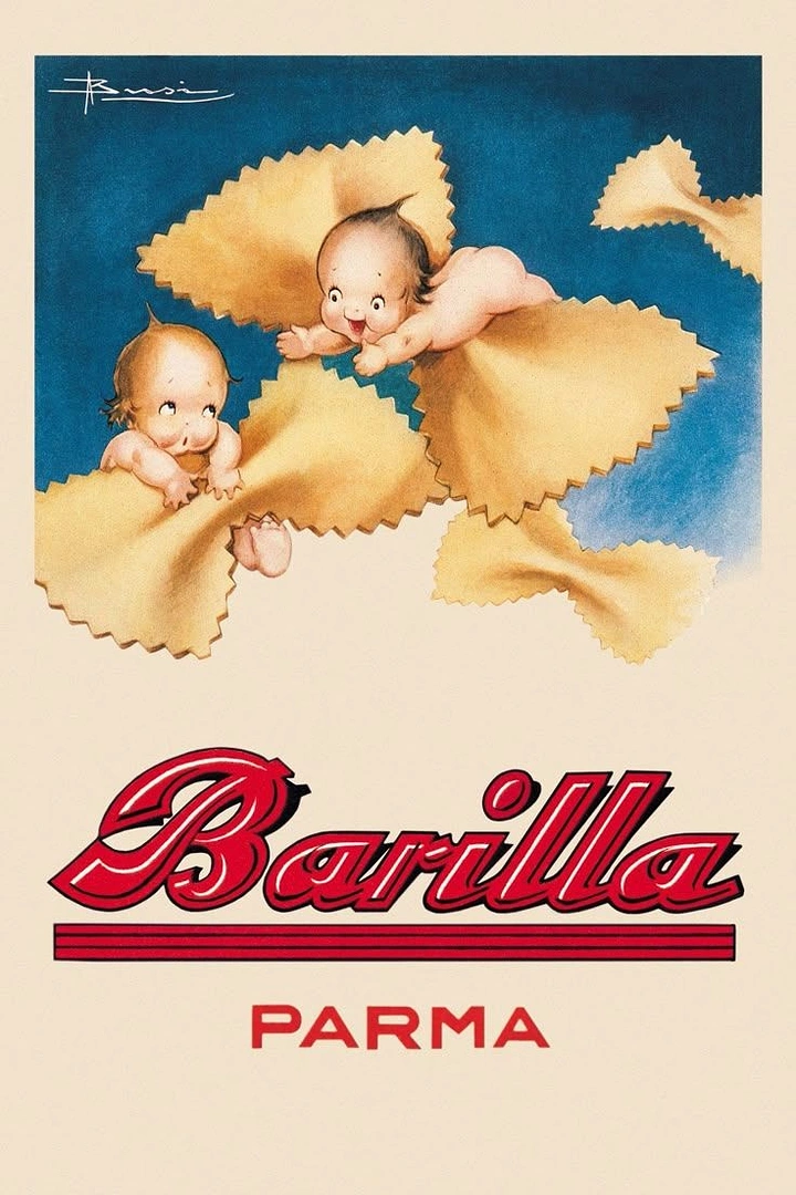 Italian Restaurants creative ad: Babies playfully ride oversized pasta