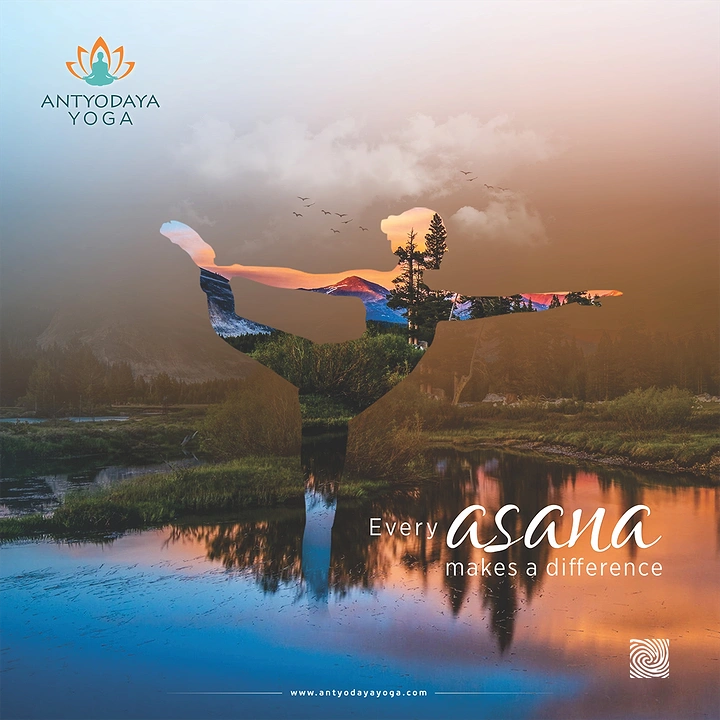 Yoga Studios creative ad: Double-exposure pose silhouette filled with landscape