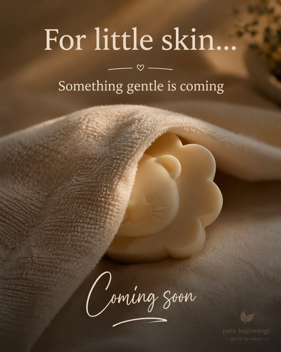 Instagram post: Lion-shaped baby soap peeking from under a soft towel