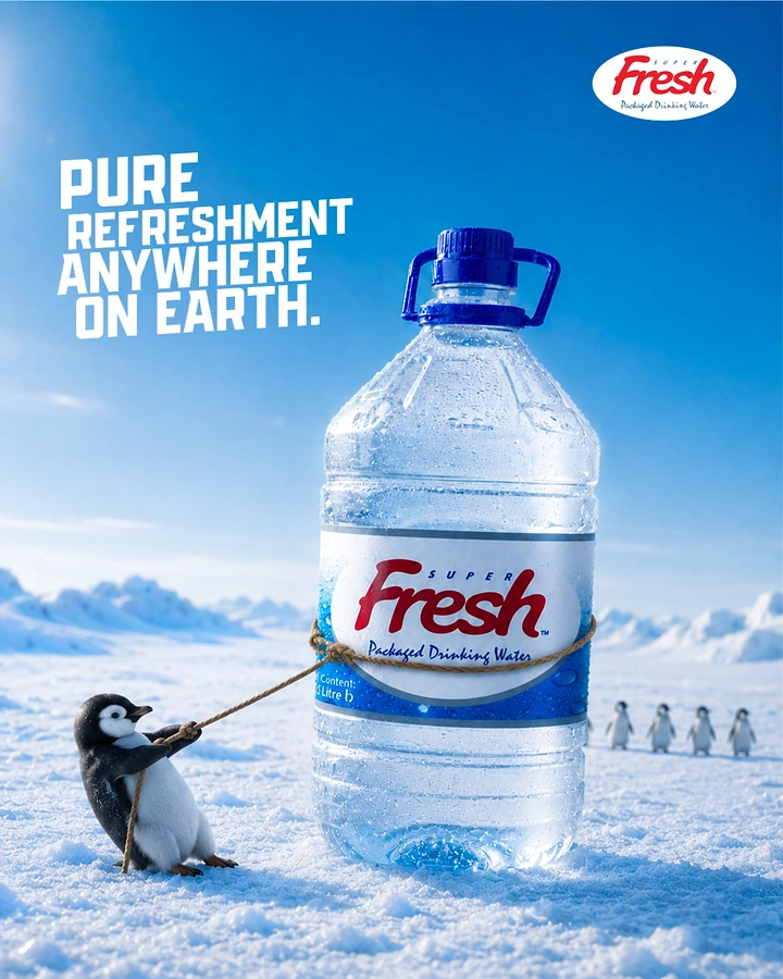 Packaged Drinking Water creative ad: Antarctic setting sells refreshment anywhere