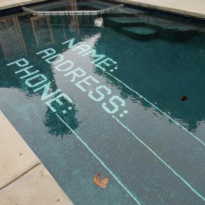 Swimming Pools & Pool Care creative ad: Message written across pool surface