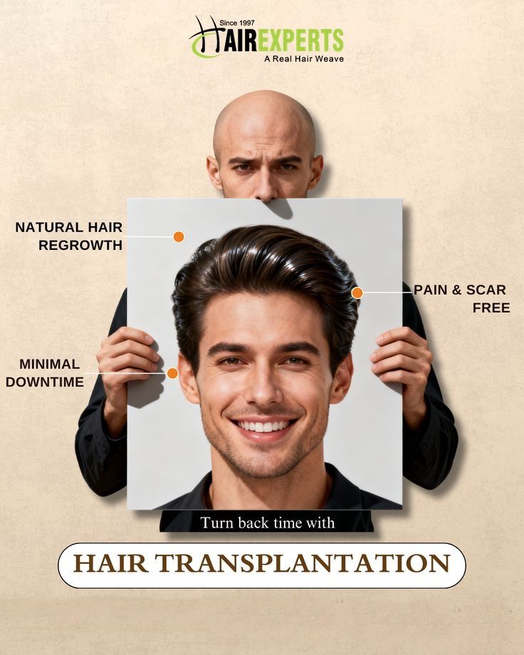 Instagram post: Bald man holding haired self portrait