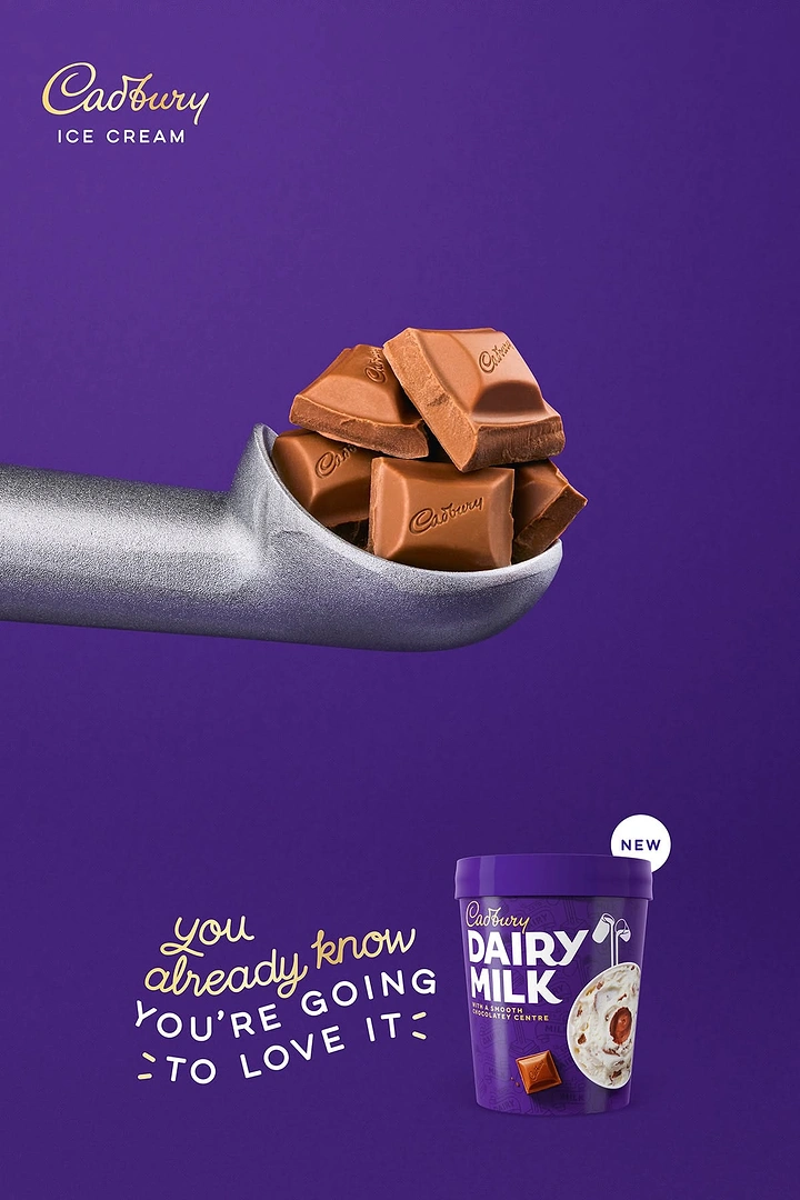 Creative ad: Ice cream scoop filled with milk chocolate chunks