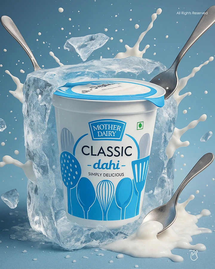 Dairy Brands creative ad: Dahi cup frozen in ice block