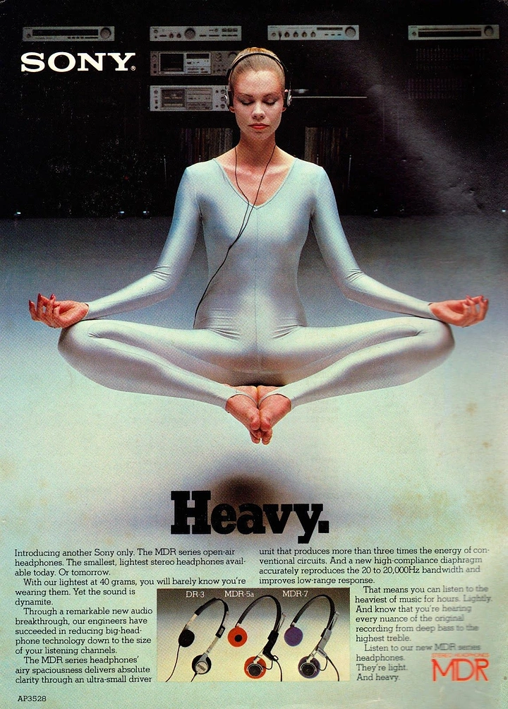 Headphones & Speakers creative ad: Meditating figure visualizes heavy sound