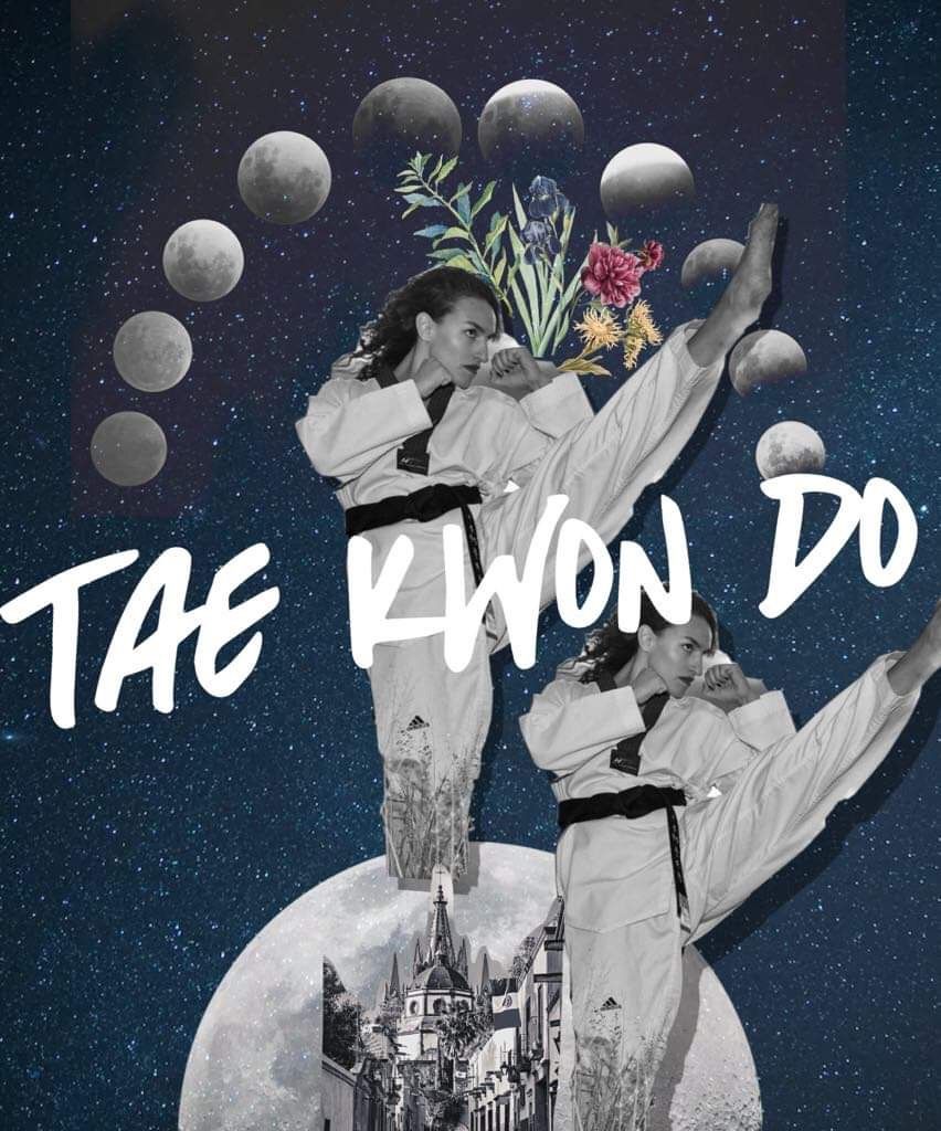 Instagram post: Female taekwondo fighter high-kicking, shown twice as a collage