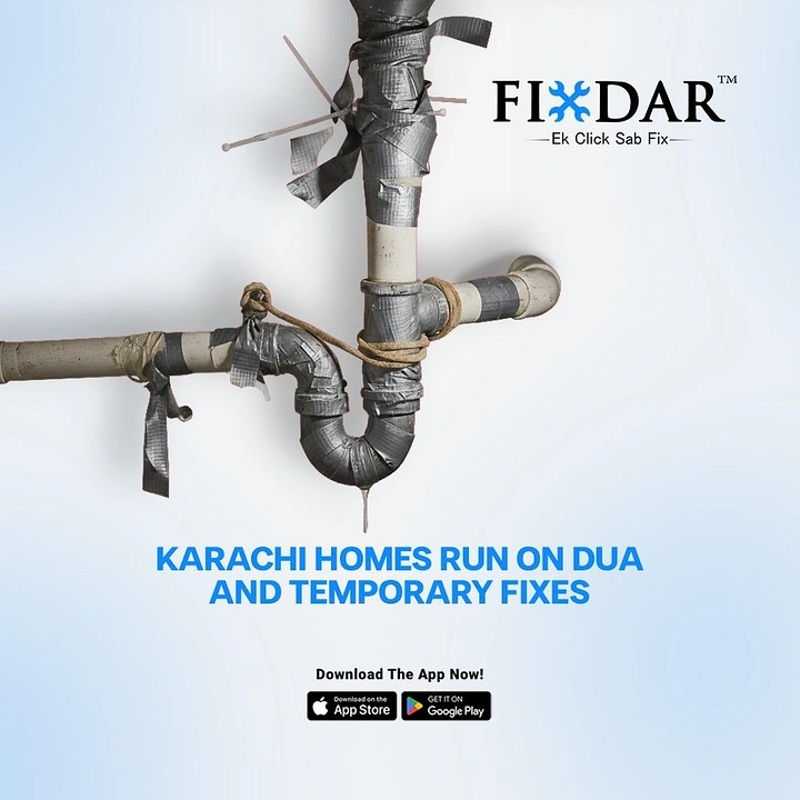 Plumbers creative ad: Taped-up pipe, witty 'run on dua' copy