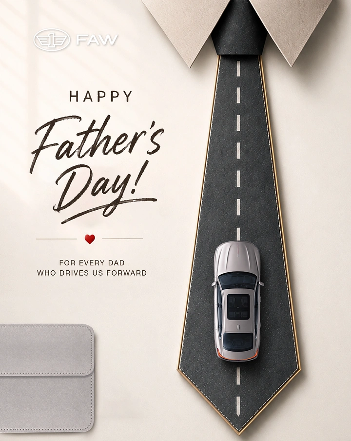 Father's Day creative ad: Necktie made of asphalt road with a car driving on it