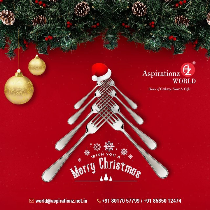 Christmas creative ad: Silver forks stacked into a Christmas tree shape