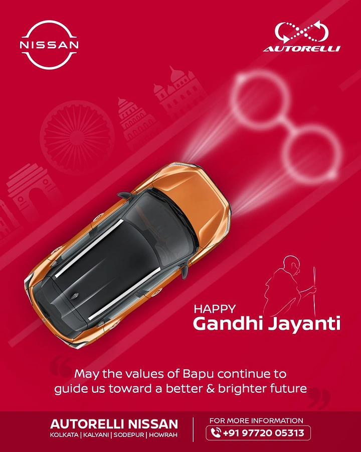 Gandhi Jayanti creative ad: Car headlight beams form Gandhi's glasses