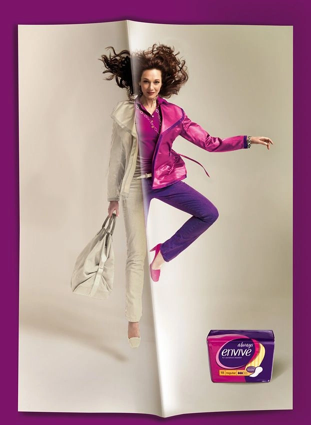 Period Care & Feminine Hygiene creative ad: Magazine cutout turns movement into product benefit