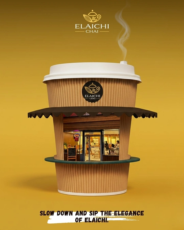 Tea & Chai Brands creative ad: Kraft takeaway cup transformed into a tiny café kiosk