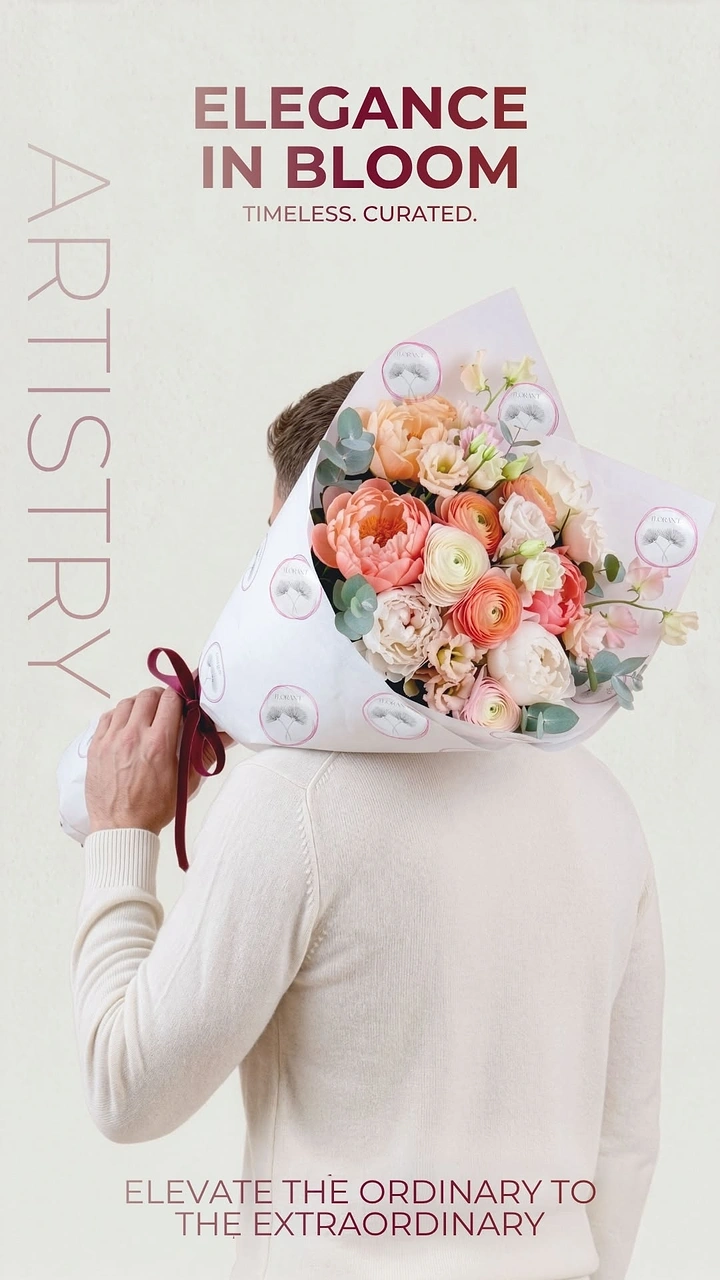 Florists creative ad: Bouquet replaces head, editorial poster