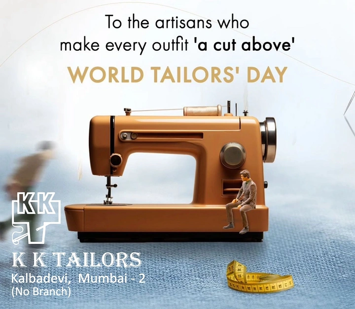 Tailors & Alterations creative ad: Tiny tailor on giant machine, 'a cut above'