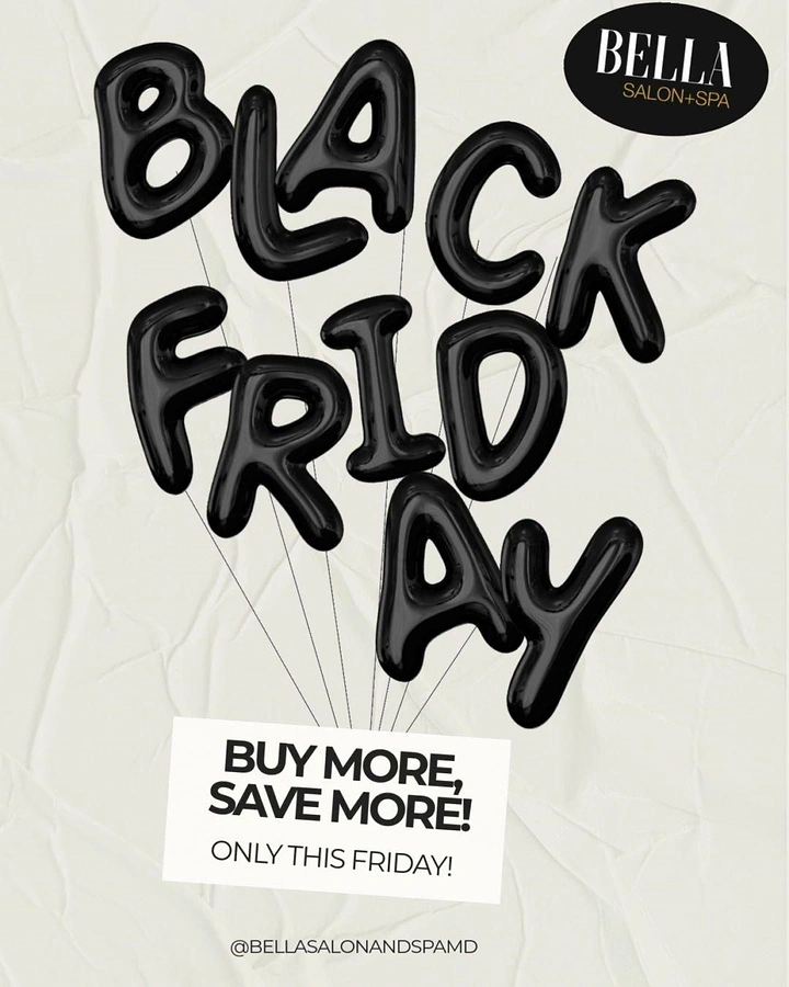 Black Friday creative ad: Glossy black balloon letters spelling Black Friday