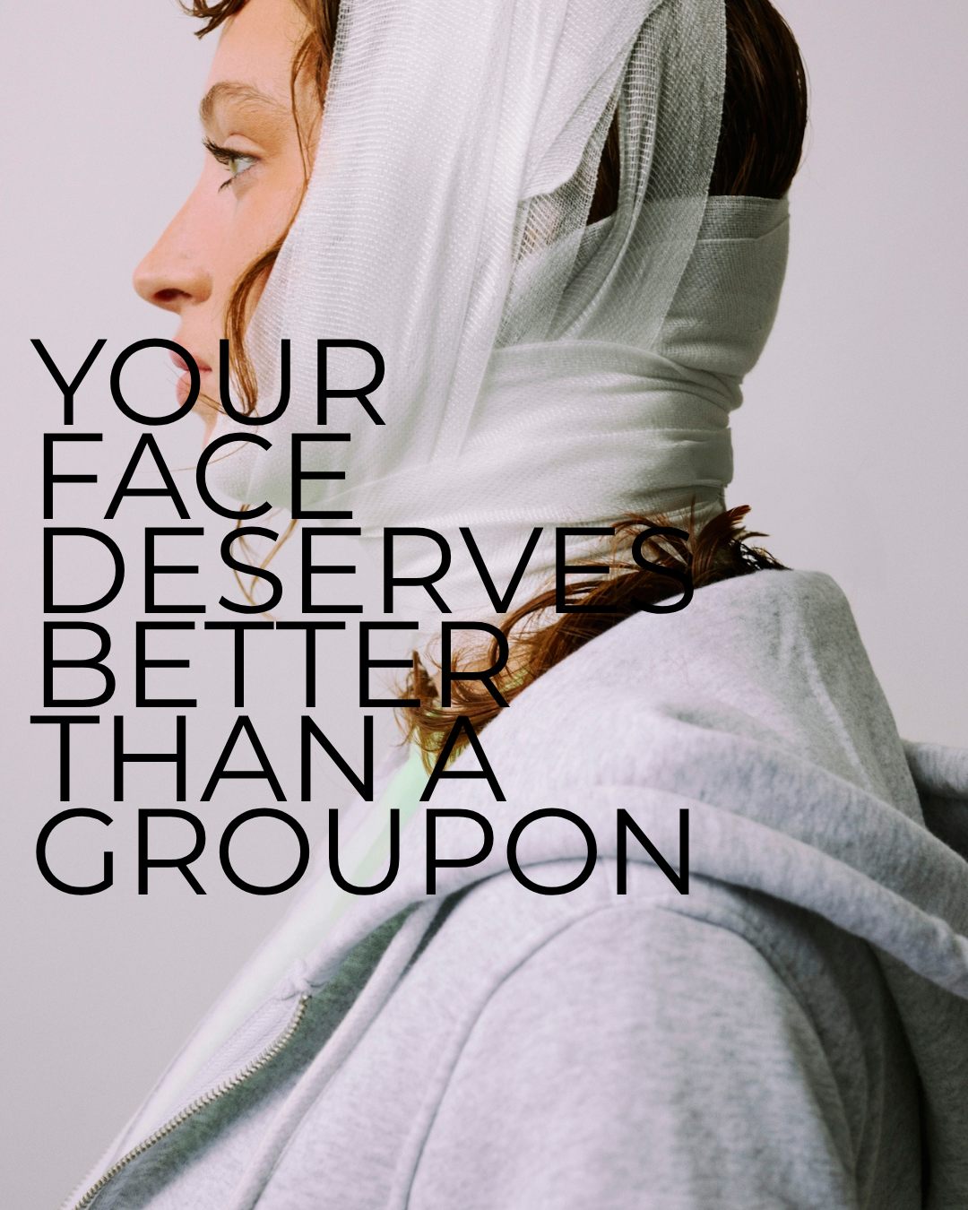 Instagram post: Witty anti-Groupon clinic positioning, slide 1