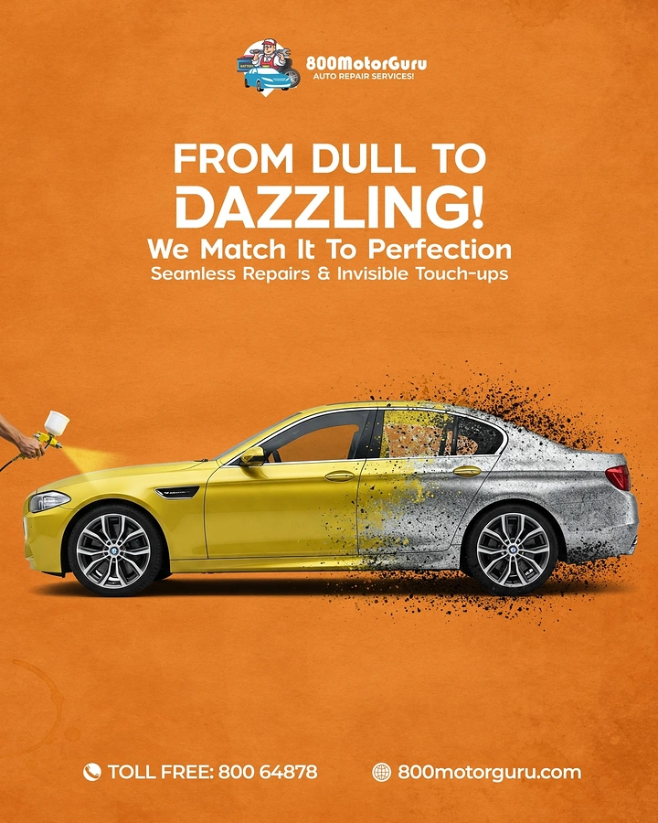 Car Wash & Detailing creative ad: Dull-to-dazzling half-painted car transformation