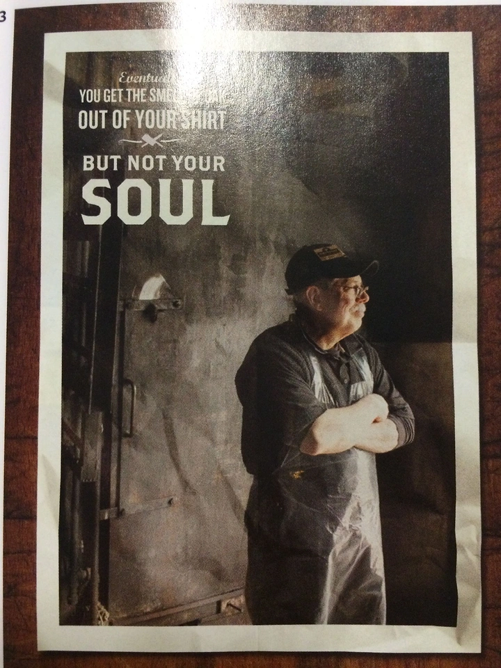 Meat & Seafood Shops creative ad: Typographic poster with soulful butcher portrait