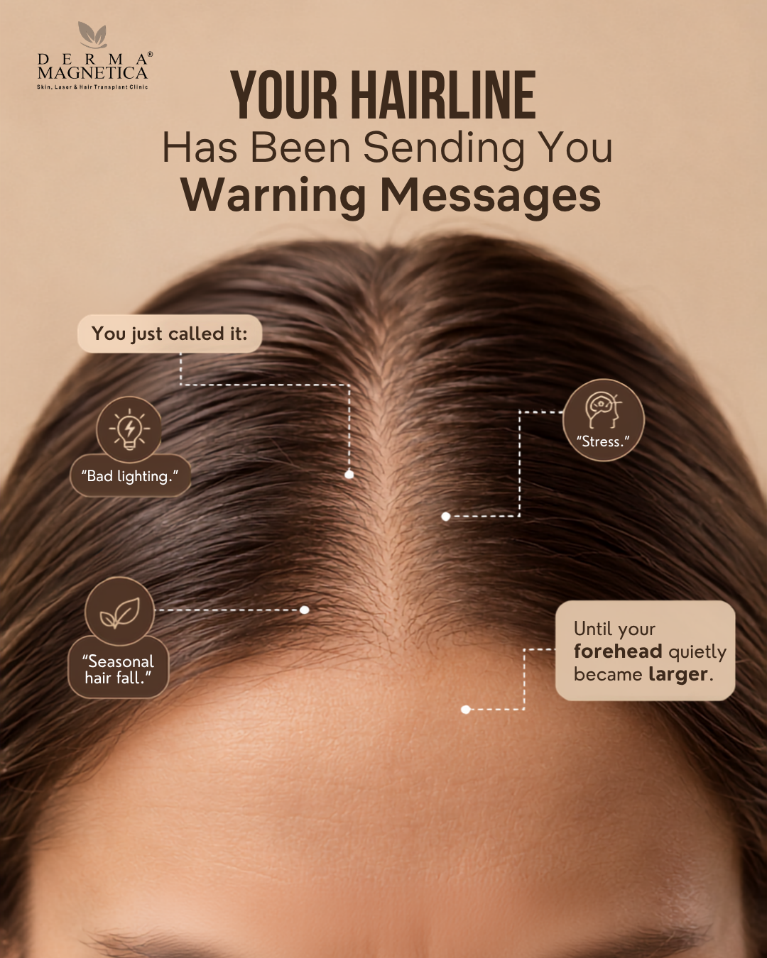 Instagram post: Hairline annotated with excuse callouts