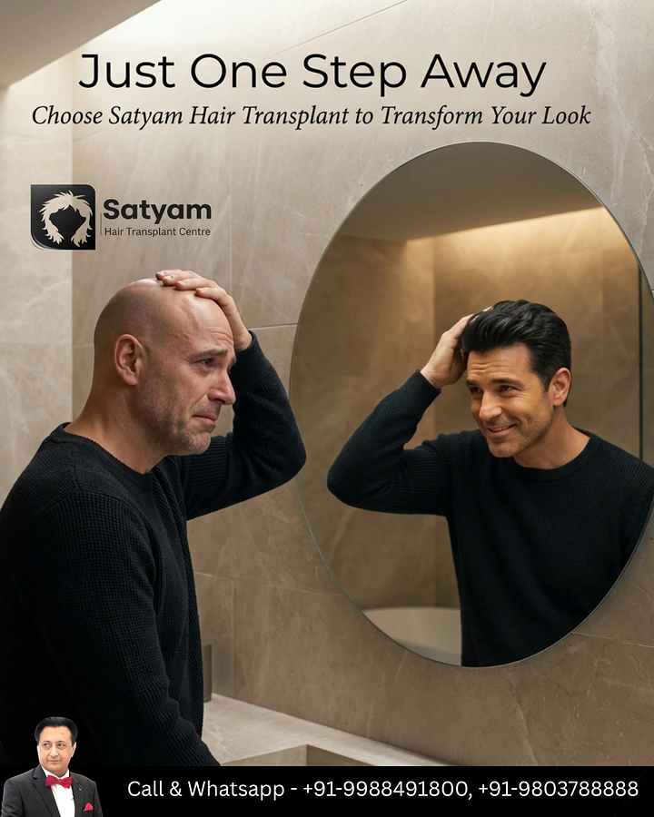 Hair Transplant & Hair Clinics creative ad: Mirror reflection shows transformed self