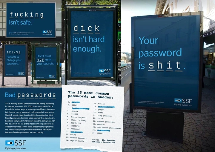 Cybersecurity Companies creative ad: Witty profanity-driven password campaign