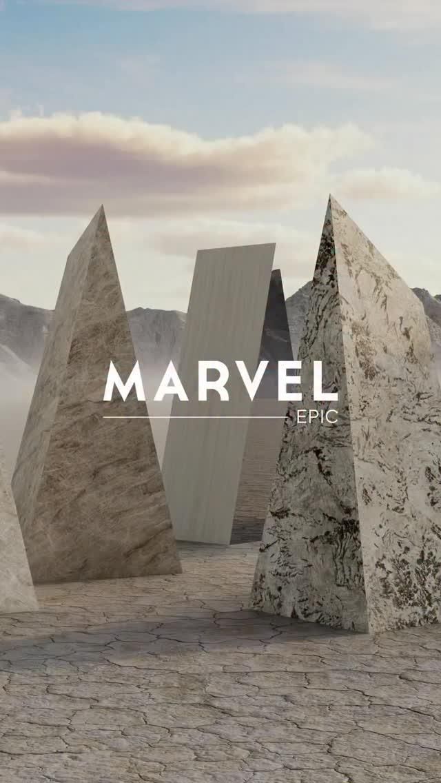 Story: Giant marble and stone slabs standing in a cracked desert