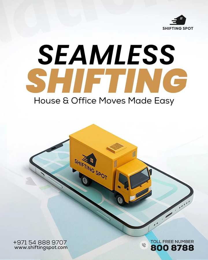 Movers & Packers creative ad: Moving truck driving out of phone screen
