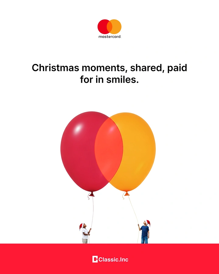 Christmas creative ad: Two overlapping red and yellow balloons forming the logo