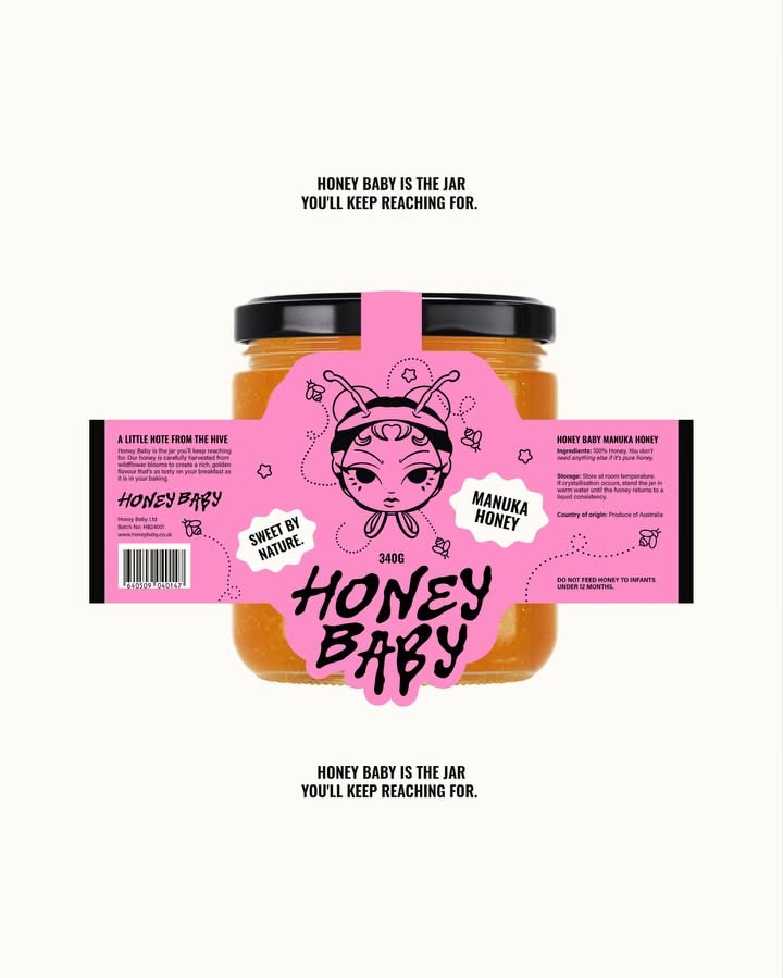 Instagram post: Witty Honey Baby packaging composition, slide 1