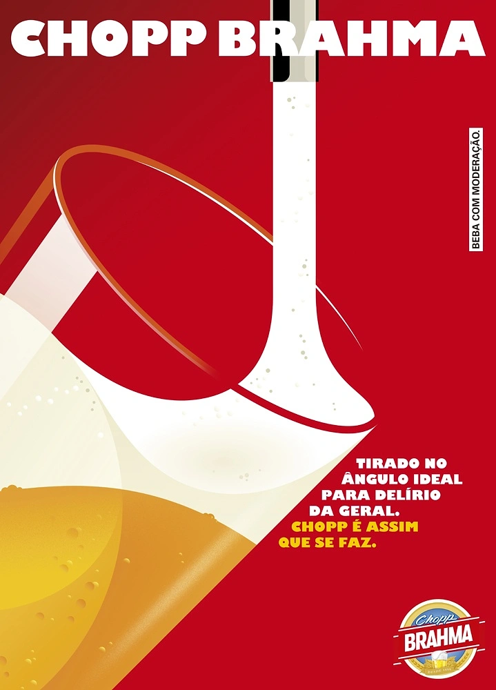 Creative ad: Stylised beer glass tilted under a tap stream of white foam